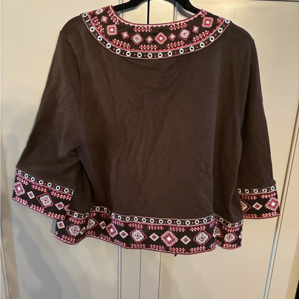 Nygard collection 3/4 sleeve jacket size large in brown with embroidery - Picture 4 of 4
